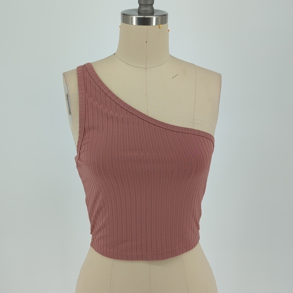 Women's One Shoulder Knit Cropped Tank Top Pink XS casual summer hippie minimal